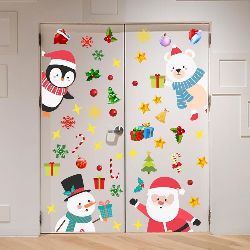 Demonwer 35.4x11.8 Inch Large Christmas Door Stickers Decor Removable Penuins Santa Claus Snowman Cute Penguin Bear Snowflake Decal for Window Door Refrigerator Home Bedroom Festival Party Decorations - Image 2